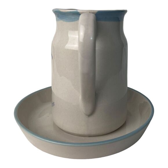 Holly Hobby Pitcher & Plate Vintage Flower Vase Decor "Blue Girl  Stoneware 1978 - Picture 2 of 7